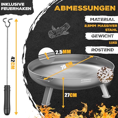 KESSER Feuerschale Ø70 cm aus legiertem Stahl, 2,5 mm, mit Feuerhaken