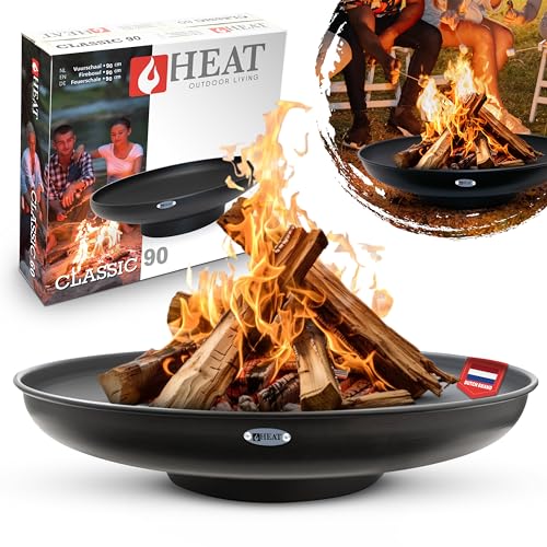 HEAT Outdoor Living Feuerschale rund 90 cm, schwarz, Stahl, für Garten und Terrasse