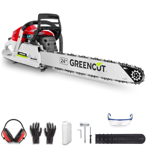 GREENCUT GS720X Benzin-Kettensäge mit 72cc Motor und 24 Zoll Führungsschiene für Fäll- und Beschneidarbeiten