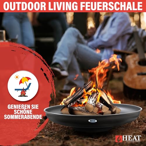 HEAT Outdoor Living Feuerschale rund 90 cm, schwarz, Stahl, für Garten und Terrasse