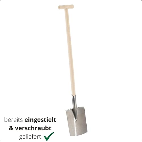 REKORD Gärtnerspaten aus Stahl mit T-Stiel, 116 cm, silber