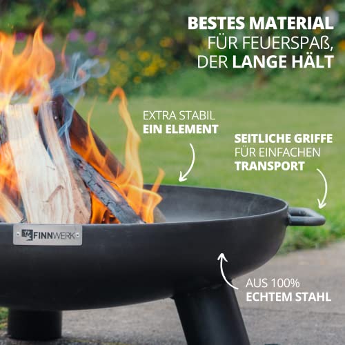 FINNWERK HARRI Feuerschale 70 cm, schwarz, massive Feuerstelle für den Garten
