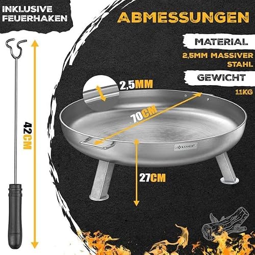 KESSER Feuerschale Ø 70 cm aus Edelstahl, 2,5 mm Stahldicke, mit Feuerhaken