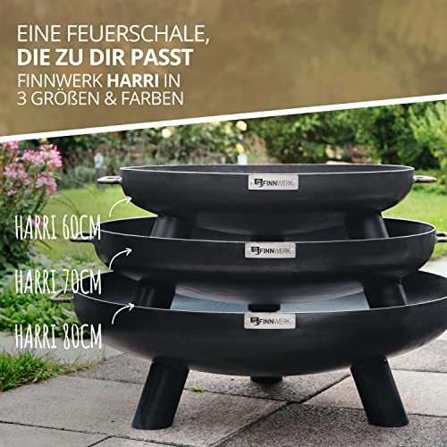 FINNWERK HARRI Feuerschale 70 cm, schwarz, massive Feuerstelle für den Garten