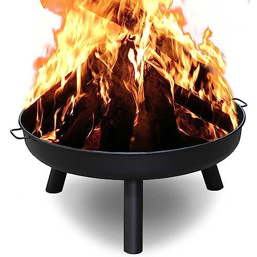 Herrselsam Feuerschale Ø 80 cm, schwarze Stahl-Feuerstelle mit 3 abnehmbaren Füßen