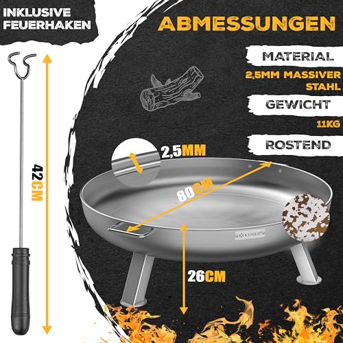 KESSER Feuerschale Ø 80 cm aus legiertem Stahl, 2,5 mm, mit Feuerhaken
