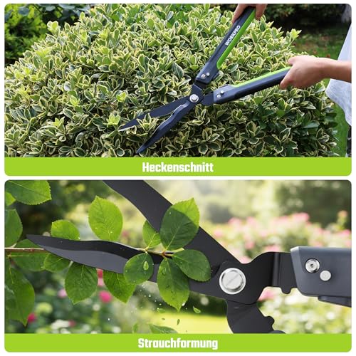 WORKPRO Heckenschere 58,5 cm mit 14° Wellenschliff, klappbar, Schwarz Grün