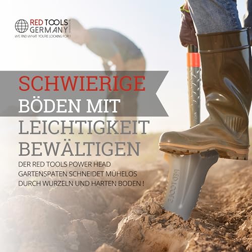Red Tools Gartenspaten mit Wurzelsäge, 115 cm, 50Mn-Stahl für harte Böden