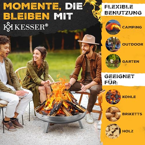 KESSER Feuerschale Ø 70 cm aus Edelstahl, 2,5 mm Stahldicke, mit Feuerhaken
