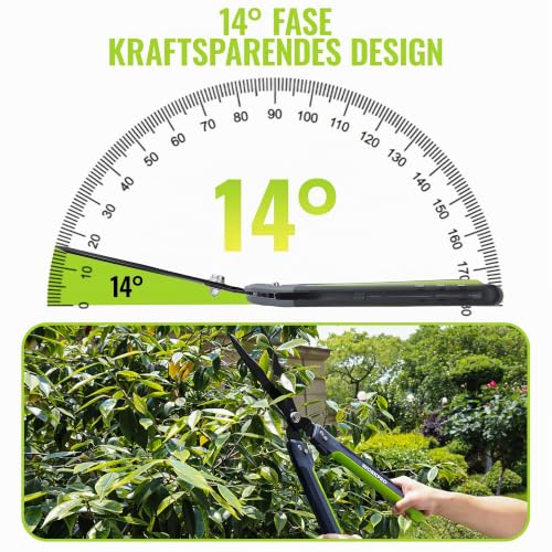 WORKPRO Heckenschere 58,5 cm mit 14° Wellenschliff, klappbar, Schwarz Grün