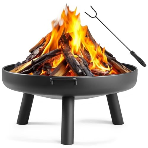 LEADZM Feuerschale Feuerkorb Ø80 cm, Schwarz, mit Feuerhaken