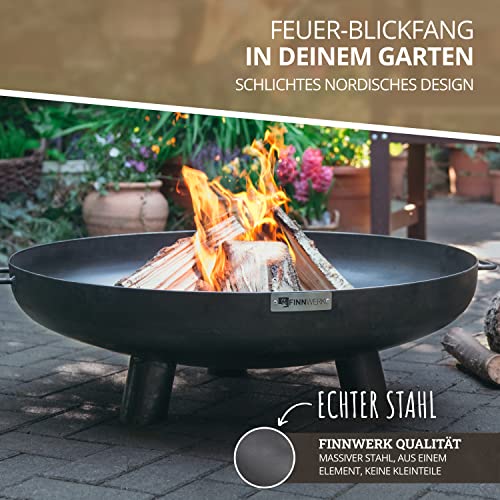 FINNWERK HARRI Feuerschale 80 cm schwarz, massive Feuerstelle für Garten und Terrasse