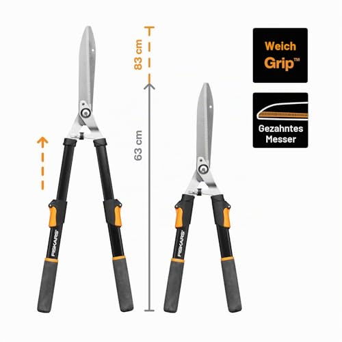Fiskars Teleskop-Heckenschere HS13 mit SoftGrip-Griffen, 63–83 cm, Schwarz/Orange