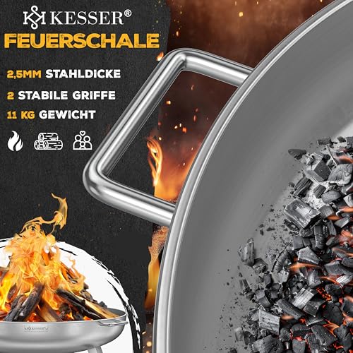 KESSER Feuerschale Ø 70 cm aus Edelstahl, 2,5 mm Stahldicke, mit Feuerhaken