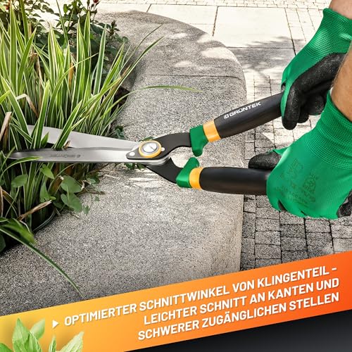 GRÜNTEK Panther Heckenschere manuell, 540 mm, Wellenschliff, Eschenholzgriffe, gelb/grün