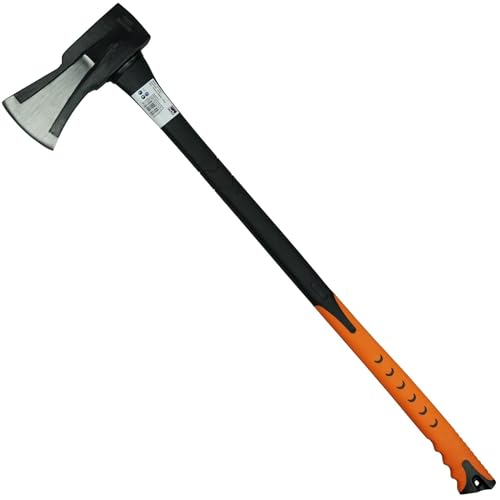 HRB Spaltaxt aus gehärtetem Stahl für effektives Holz Spalten mit ergonomischem Griff in Schwarz und Orange, 4 kg