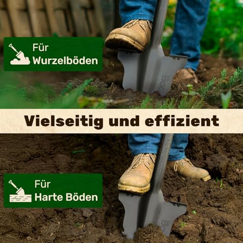 BoomDing Wurzelspaten mit Wurzelsäge, ergonomischem Griff und breiter Trittkante