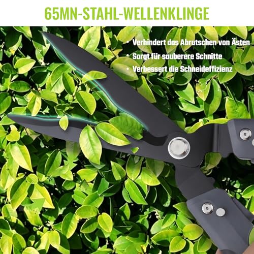 WORKPRO Heckenschere 58,5 cm mit 14° Wellenschliff, klappbar, Schwarz Grün