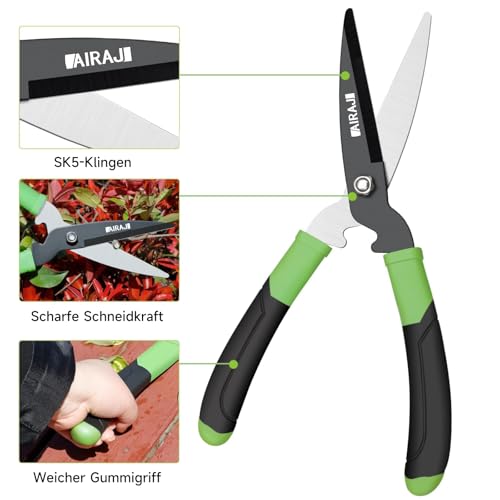 AIRAJ manuelle Heckenschere 40 cm mit SK5-Legierung, gerade Klinge