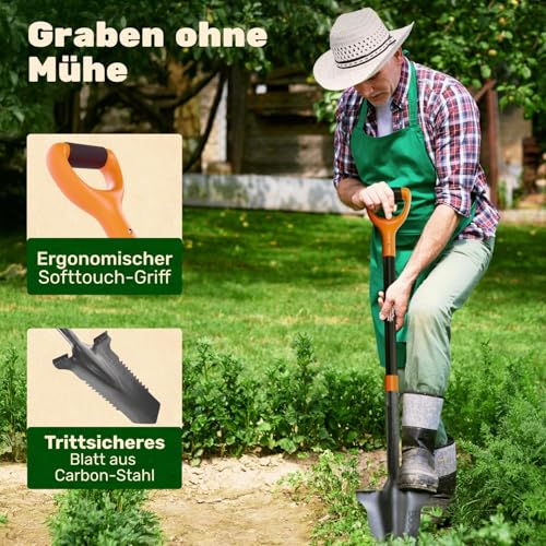 BoomDing Wurzelspaten mit Wurzelsäge, ergonomischem Griff und breiter Trittkante