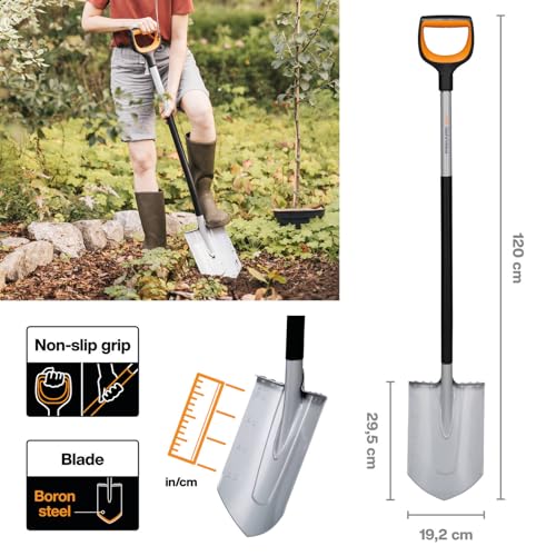 Fiskars Xact Gärtnerspaten für harte, steinige Böden, 120 cm, Schwarz/Orange