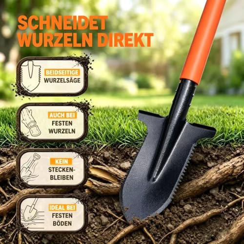 TUIBEIDAMAI Spaten mit Wurzelsäge, Wurzelspaten mit Sägezähnen, 115 cm, schwarz