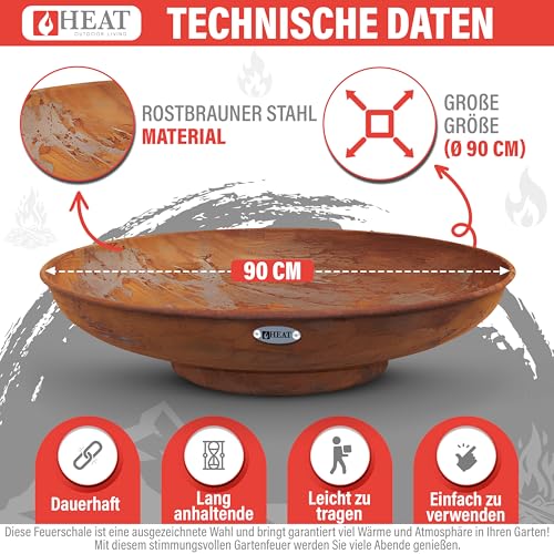 HEAT Outdoor Living Feuerschale rund 90 cm in Rostfarbe aus Stahl
