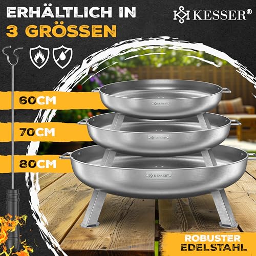 KESSER Feuerschale Ø 70 cm aus Edelstahl, 2,5 mm Stahldicke, mit Feuerhaken