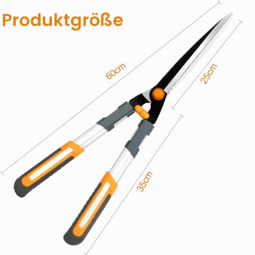 AIRAJ Heckenschere 60 cm mit Gartenschere, gehärtete Stahlklingen, 20° Schnittwinkel