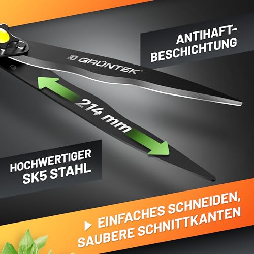 GRÜNTEK HECHT Heckenschere 560 mm mit SK5-Klinge und Teflonbeschichtung
