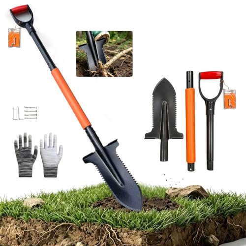Shengou Spaten Garten mit Wurzelsäge, 115 cm, orange, mit Softtouch-Griff