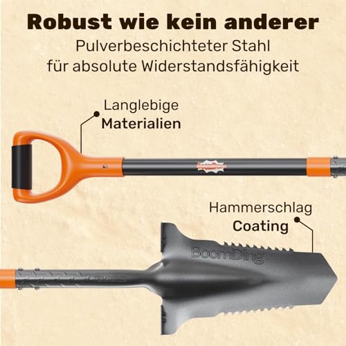BoomDing Wurzelspaten mit Wurzelsäge, ergonomischem Griff und breiter Trittkante