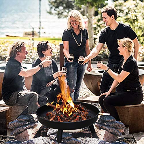 Herrselsam Feuerschale Ø 80 cm, schwarze Stahl-Feuerstelle mit 3 abnehmbaren Füßen