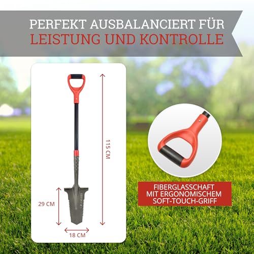 Red Tools Gartenspaten mit Wurzelsäge, 115 cm, 50Mn-Stahl für harte Böden