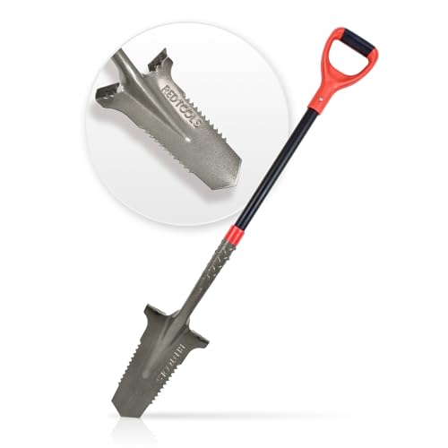 Red Tools Gartenspaten mit Wurzelsäge, 115 cm, 50Mn-Stahl für harte Böden