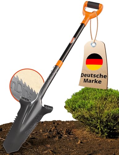 BoomDing Wurzelspaten mit Wurzelsäge, ergonomischem Griff und breiter Trittkante