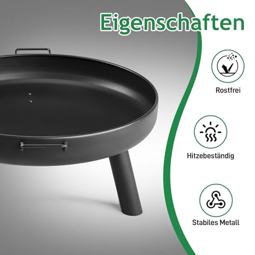 LEADZM Feuerschale Feuerkorb Ø80 cm, Schwarz, mit Feuerhaken
