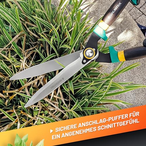 GRÜNTEK Panther Heckenschere manuell, 540 mm, Wellenschliff, Eschenholzgriffe, gelb/grün