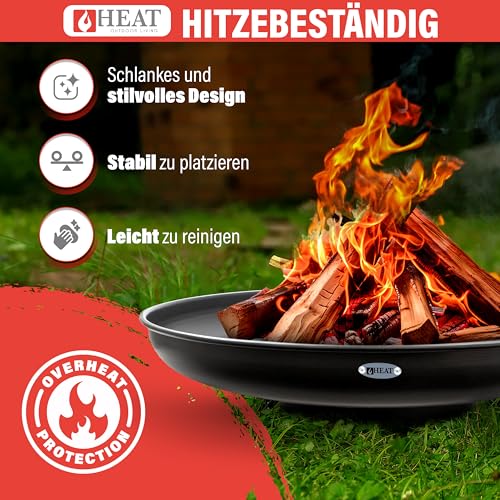 HEAT Outdoor Living Feuerschale rund 90 cm, schwarz, Stahl, für Garten und Terrasse
