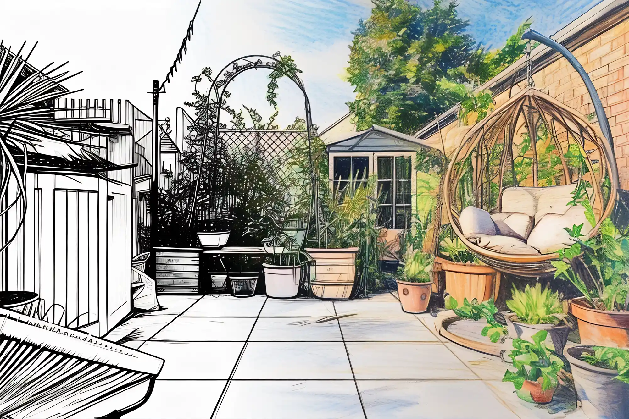 skizzierter Garten Hinterhof