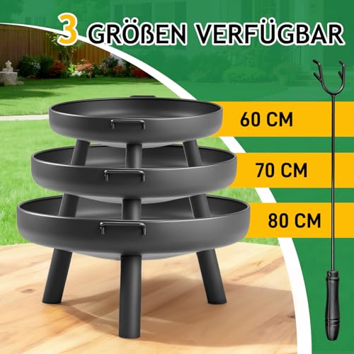 LEADZM Feuerschale Feuerkorb Ø80 cm, Schwarz, mit Feuerhaken